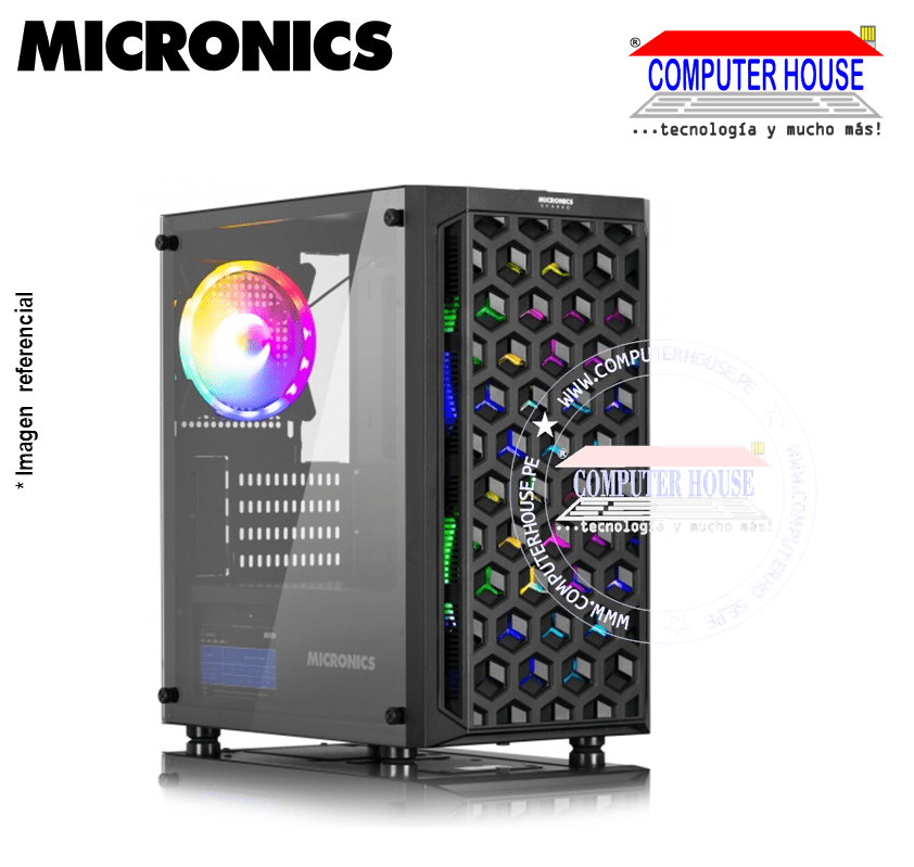 Case MICRONICS GC700 Sparko rainbow, Black, SIN FUENTE, lateral trasparente, RGB.