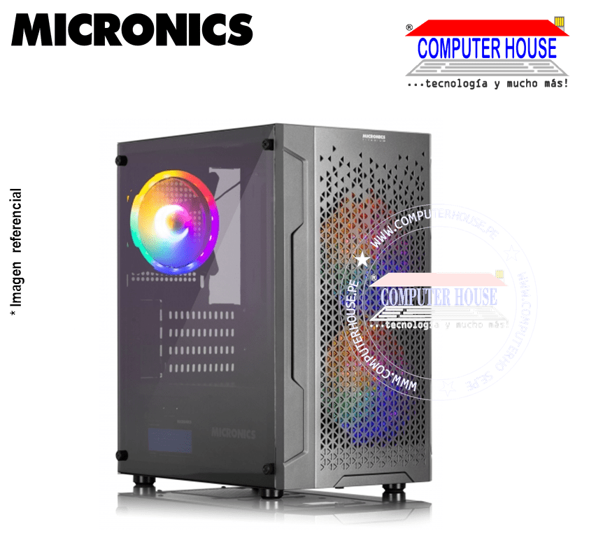 Case MICRONICS GC701 Titanium Rainbow, Black, SIN FUENTE, lateral trasparente, RGB.
