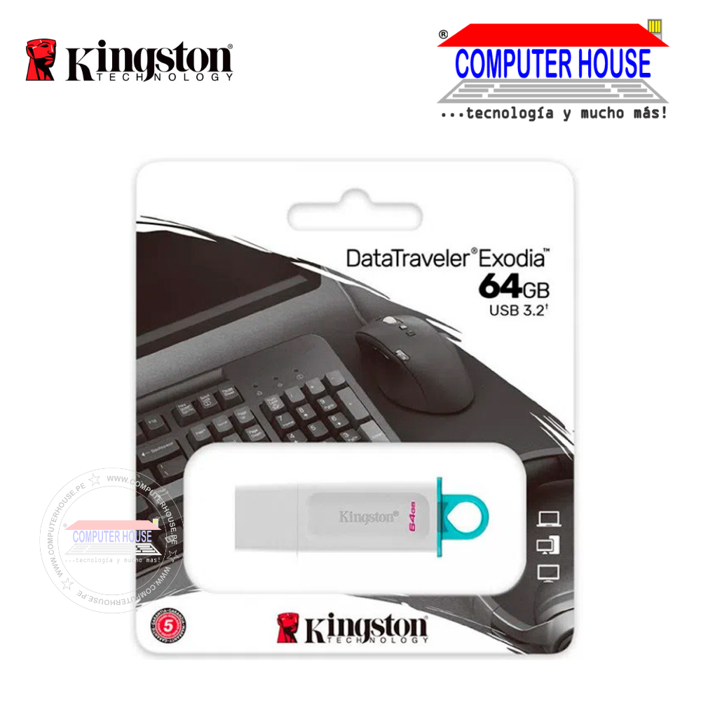 Memoria USB KINGSTON 64GB, DTX Exodia, 3.2 blanco/turquesa (KC-U2G64-5R)
