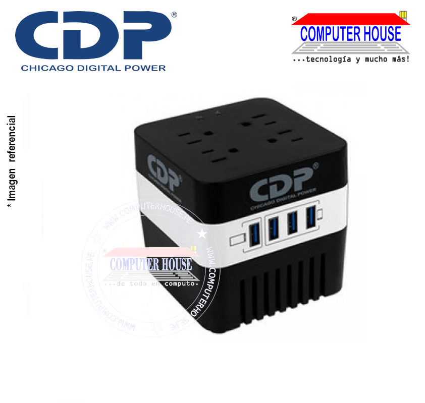 CDP RU-AVR604I, Estabilizador 600VA/300W 4 salidas + 4 puertos USB