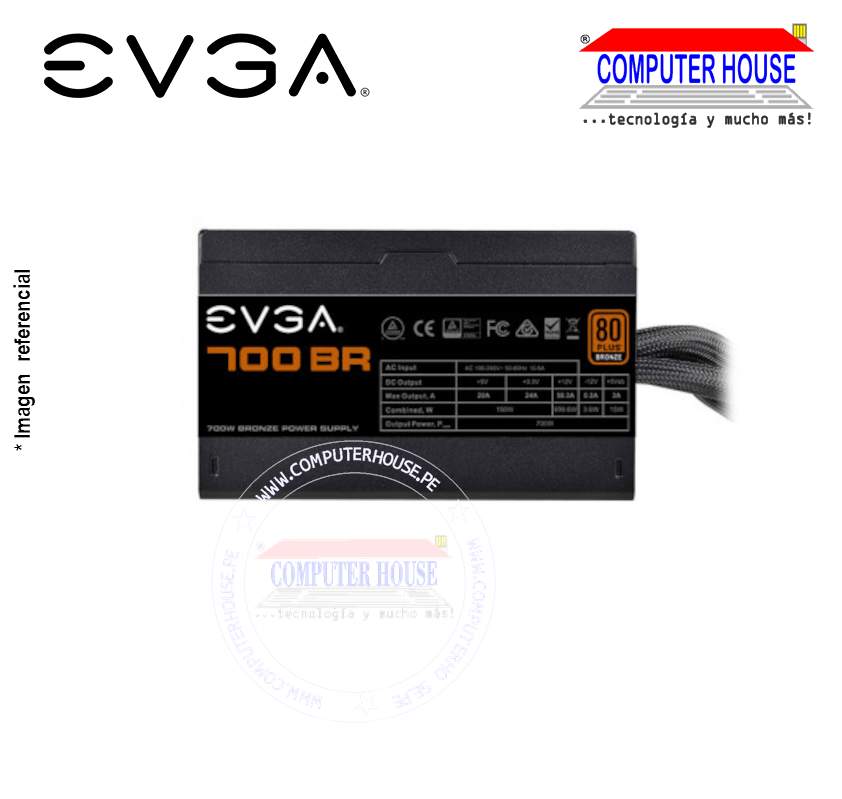 Fuente de poder EVGA, 700W, Certificación 80+ Bronze.
