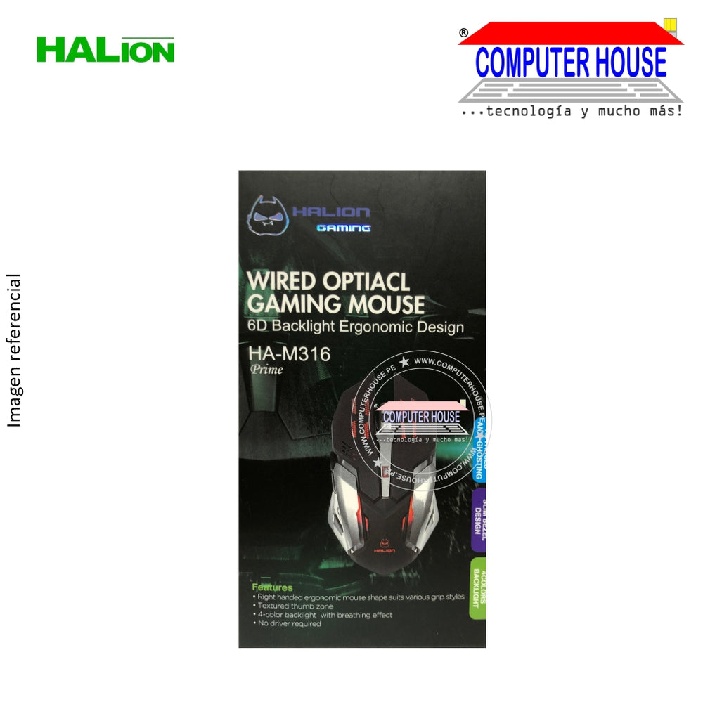 HALION Mouse alámbrico gamer Prime HA-M316 conexión USB.