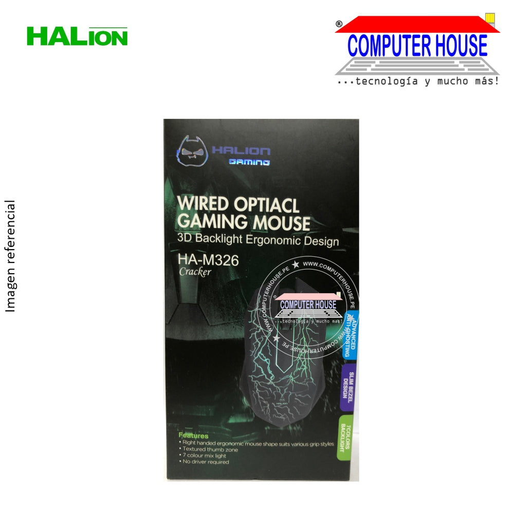 HALION Mouse alámbrico gamer Cracker HA-M326 conexión USB.