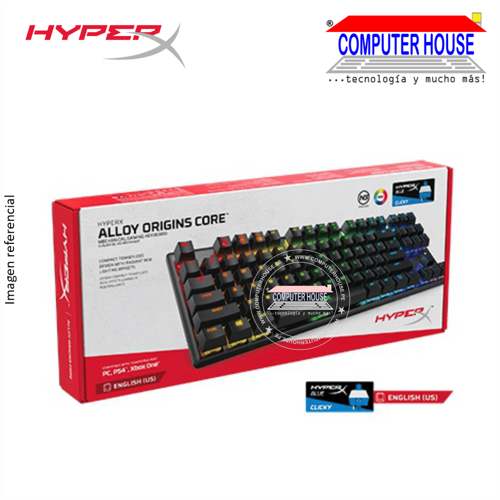 HYPERX Teclado alámbrico mecánico Alloy Origins Core Switch BLUE backlit (HX-KB7BLX-US) conexión USB.