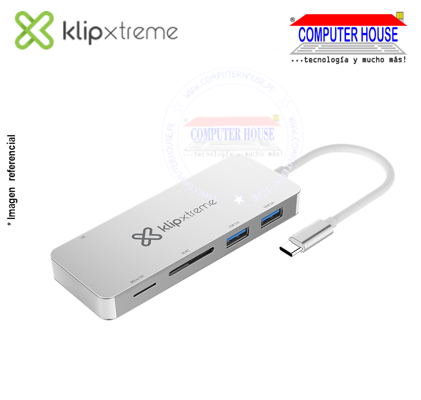 Extensión USB KLIP XTREME USB Tipo C a USB 3.0(2), Micro SD(1), SD(1) todo en uno, Hub USB (KCR-500)