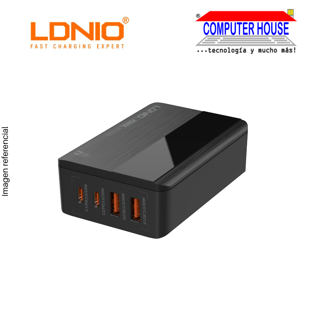 LDNIO cargador de escritorio USB  A4808Q conexión 2 USB Carga Rápida 3.0 + 2 USB Tipo C 65W Carga rápida