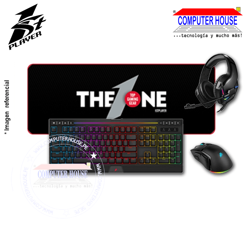 1StPlayer DK 9.0 Wired Gaming Keyboard + Mouse + Headset + Mouse Pad Kit, USB-A Connection.