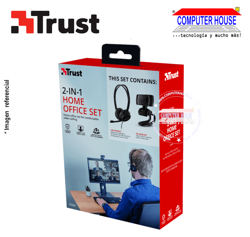 TRUST Doba Webcam + Headphones, 2-in-1 Home Office Set, 720p HD Camera, USB