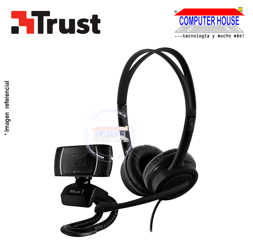 TRUST Doba Webcam + Headphones, 2-in-1 Home Office Set, 720p HD Camera, USB