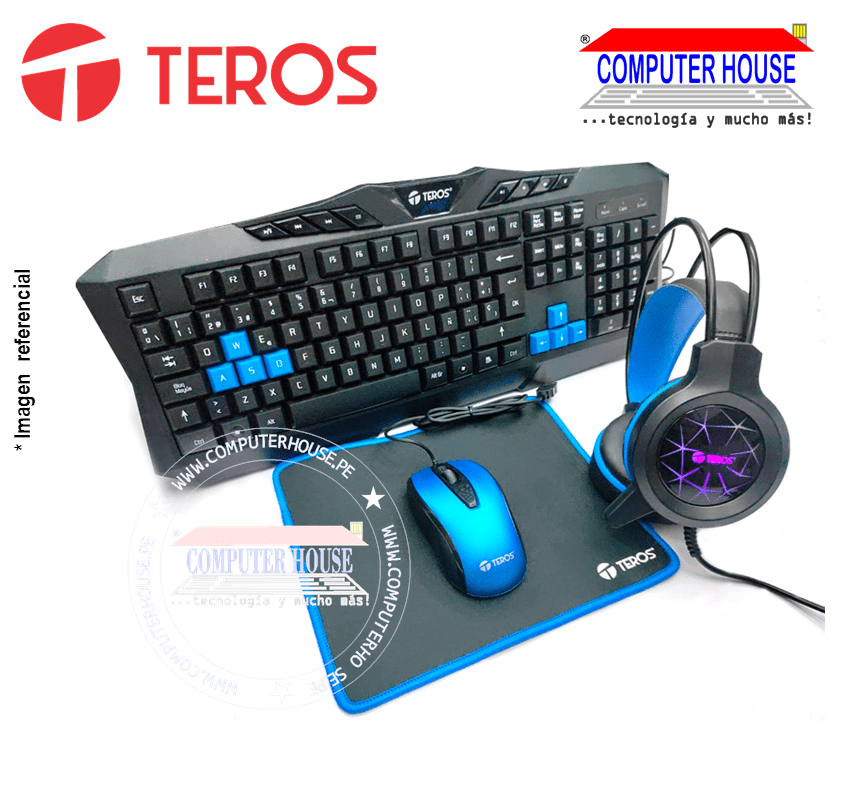 TEROS Kit gamer TE-4050B teclado mouse audifono pad mouse conexión USB.
