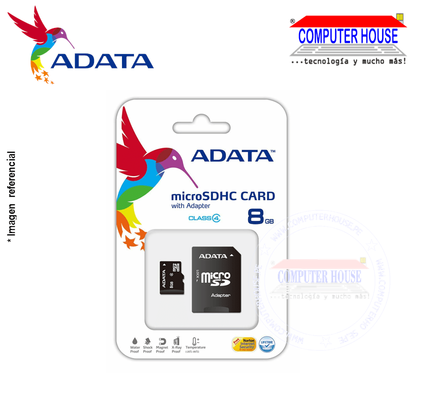 Memoria Micro SD ADATA 8GB con Adaptador SD.