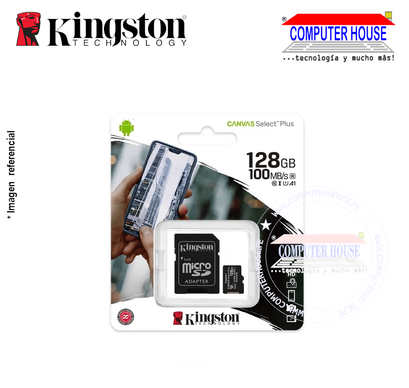 Micro SD KINGSTON 128GB Canvas Select Plus, con adaptador SD, 100MB/S