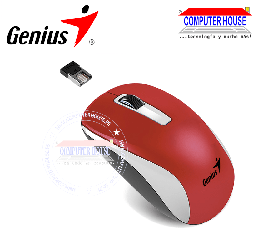 Mouse Inalámbrico GENIUS NX-7010 Blueeye Rojo, Receptor USB.