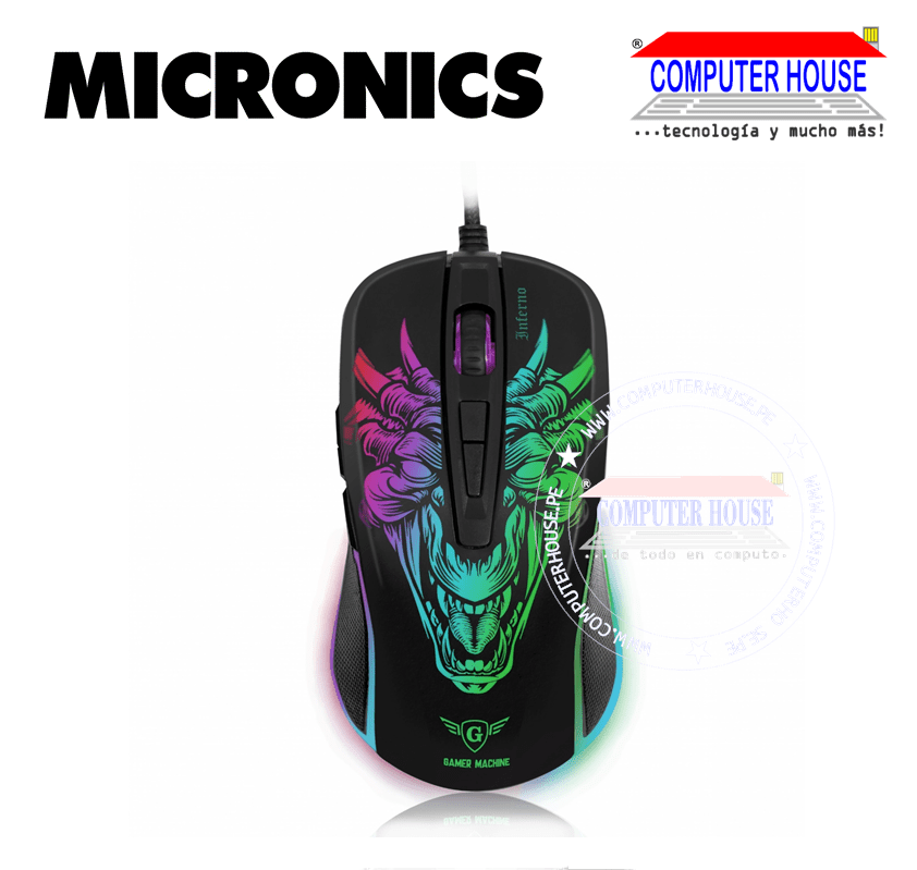 MICRONICS Mouse alámbrico gamer MIC M816 Inferno conexión USB.