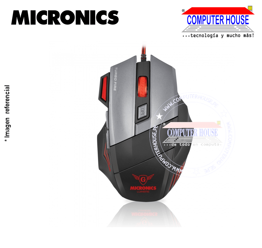 MICRONICS Mouse alámbrico gamer MIC M811 Lumiere conexión USB.