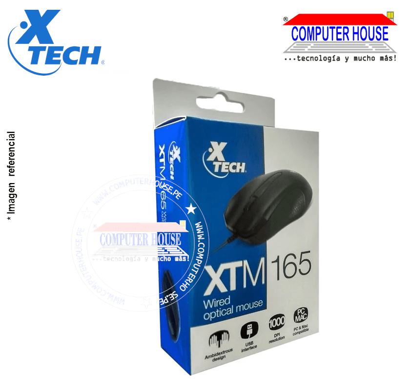 XTECH Mouse alámbrico Óptico XTM-165 3D 3 Botones conexión USB.