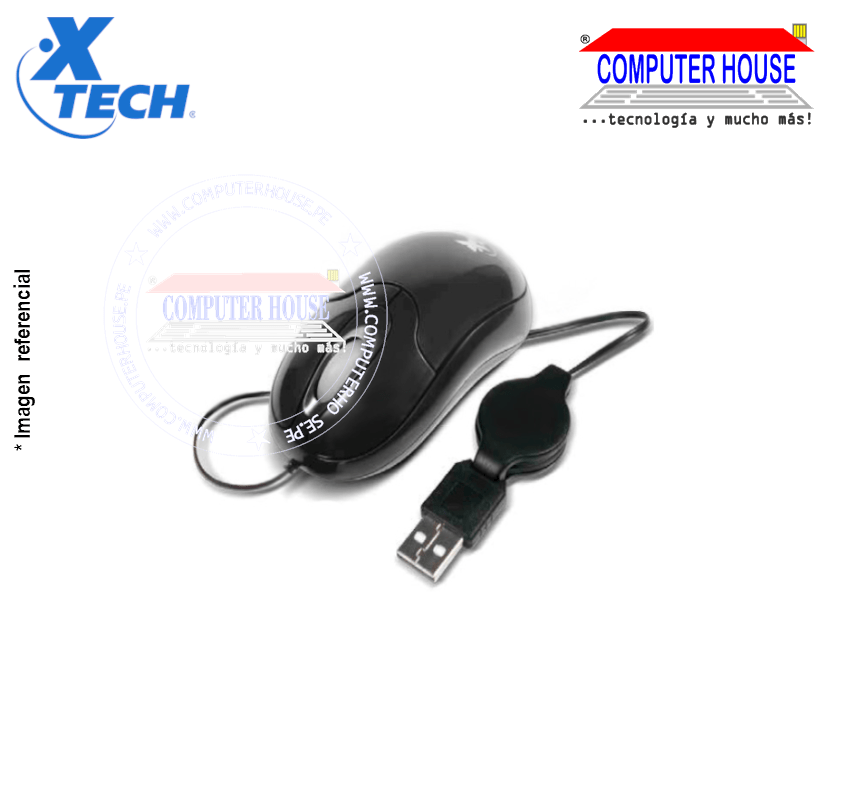 XTECH Mouse alámbrico Óptico XTM-150 con cable Retráctil conexión USB.