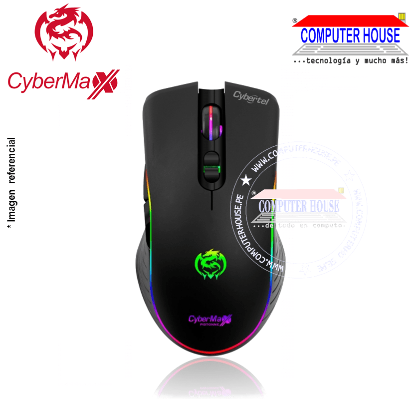 Mouse Gamer CYBERMAX M507 Pistonne, 3200DPI, RGB, USB.