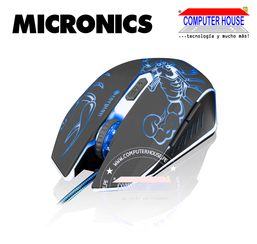 MICRONICS Mouse alámbrico gamer MIC M660 Scorpion conexión USB.