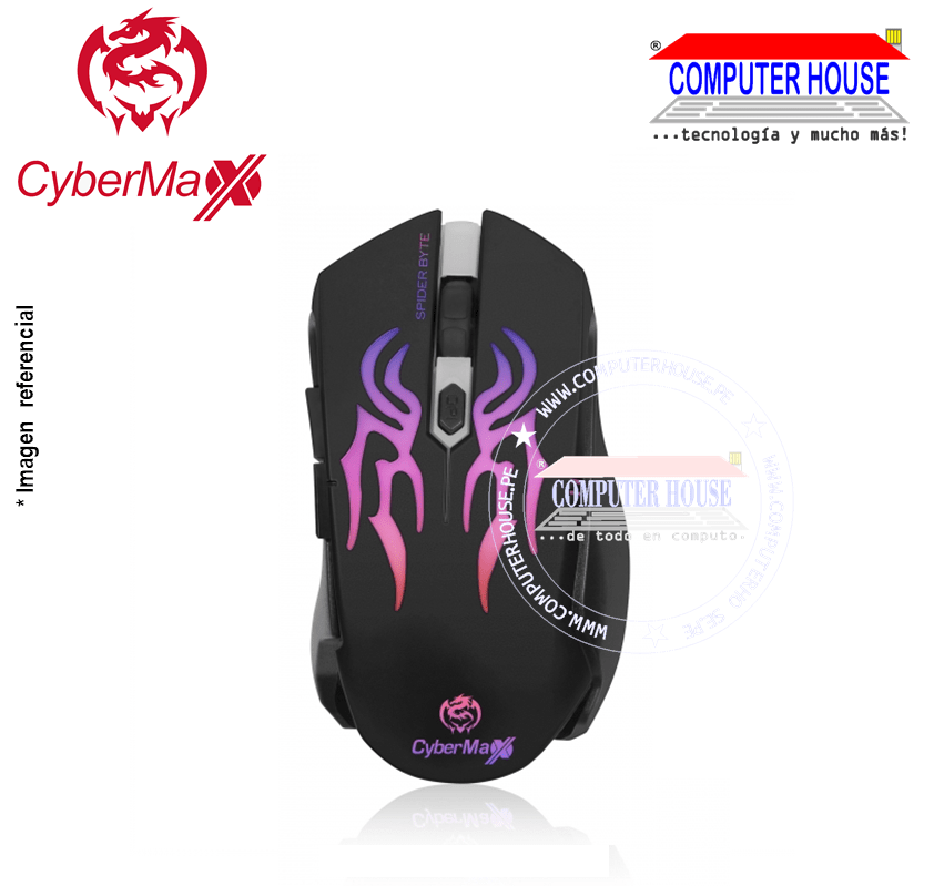 CYBERMAX Mouse alámbrico gamer MG555 Spider Byte conexión USB.