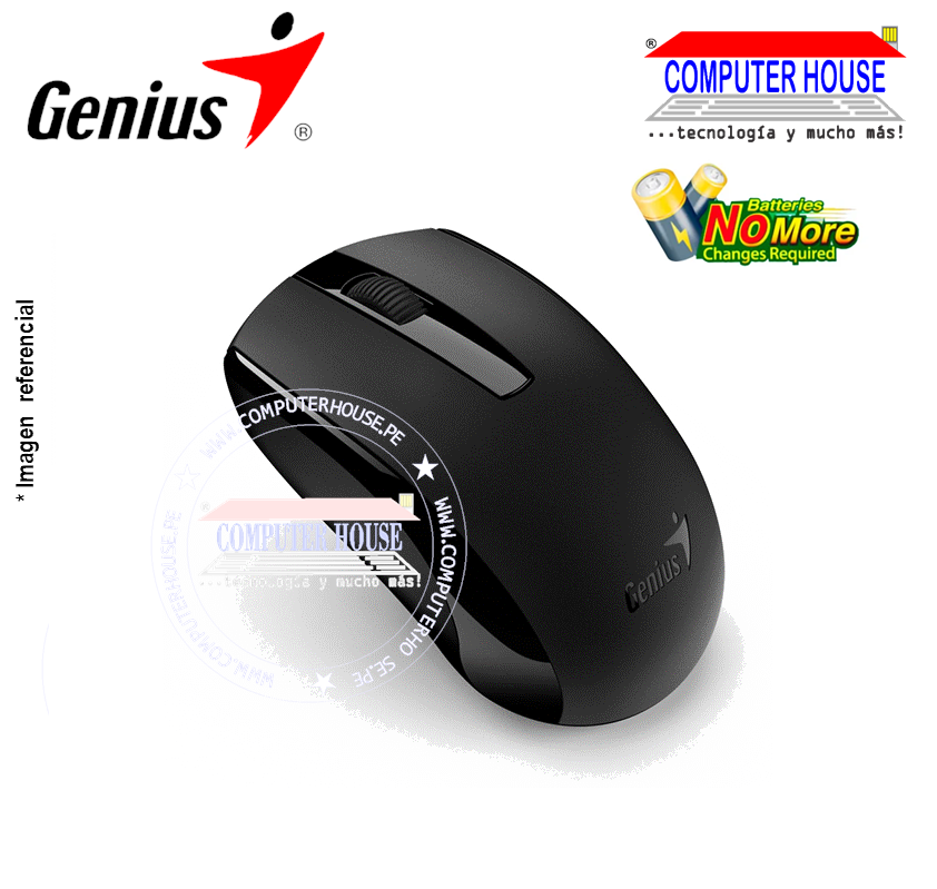 GENIUS ECO-8015 Wireless Mouse, Blueeye, Rechargeable Black, USB Receiver. 