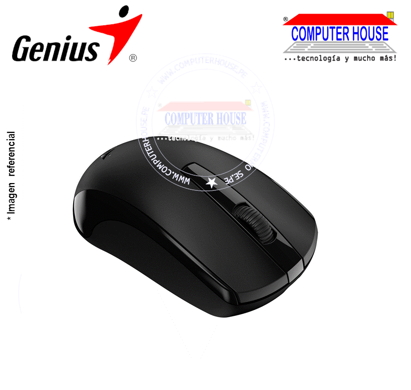 Mouse Inalámbrico GENIUS ECO-8015, Blueeye, Recargable Negro, Receptor USB.