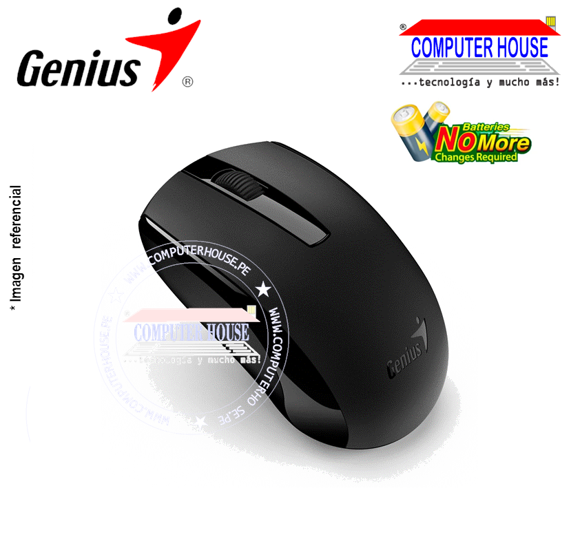 Mouse Inalámbrico GENIUS ECO-8015, Blueeye, Recargable Negro, Receptor USB.