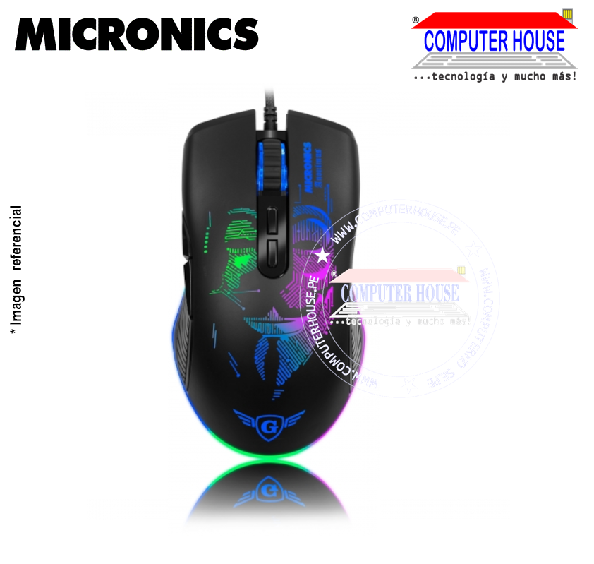 MICRONICS Mouse alámbrico Gamer MIC GM859 Anonimus LED RGB DPI: 7200 conexión USB.