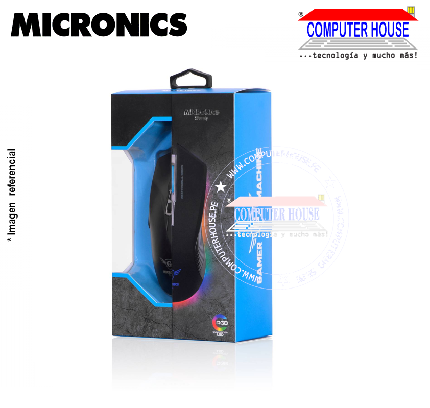 MICRONICS Mouse alámbrico Gamer GM9000 Avanty USB LED RGB DPI: 4800 conexión USB.