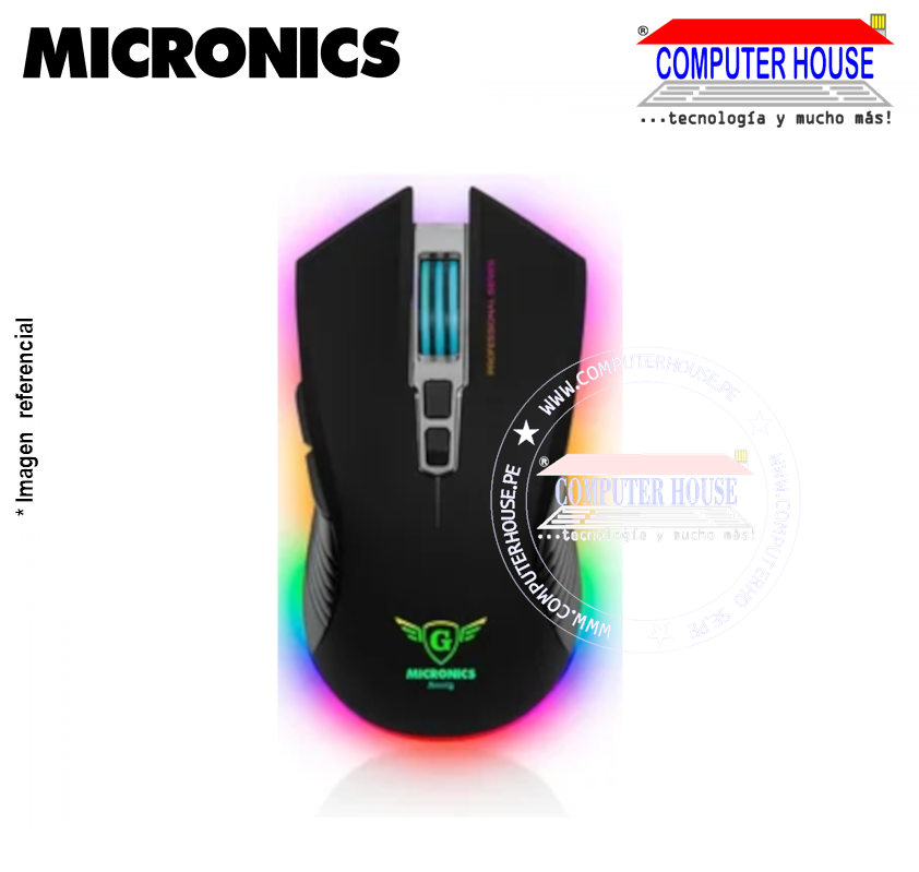 MICRONICS Mouse alámbrico Gamer GM9000 Avanty USB LED RGB DPI: 4800 conexión USB.