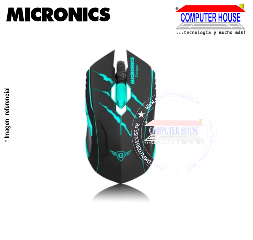 MICRONICS Mouse alámbrico Gamer MIC M800 Krugger USB LED 7 COLORES DPI: 3200 conexión USB.