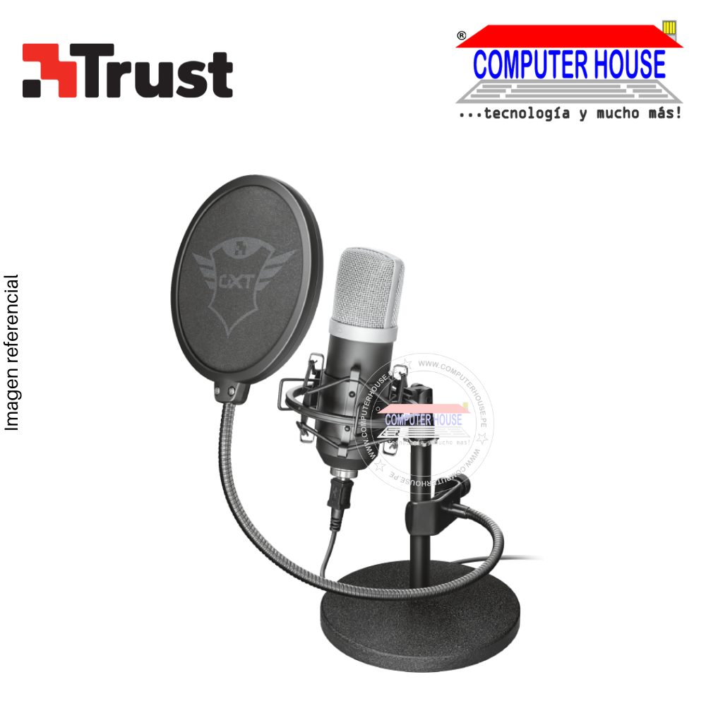 Micrófono Profesional para estudios TRUST GXT 252 Emita, patron de grabación cardoide de alta precision incluye filtro de pantalla doble y tapa de espuma + estuche de aluminio.