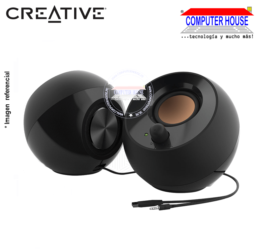2.0 CREATIVE Pebble 4.4W speakers. USB + 3.5mm, Black (06MF168000011) 