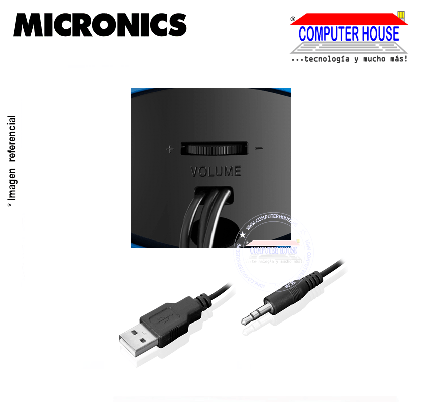 Parlante 2.0 MICRONICS MIC S402B ZOOM 2 USB RMS: 10W BLUE
