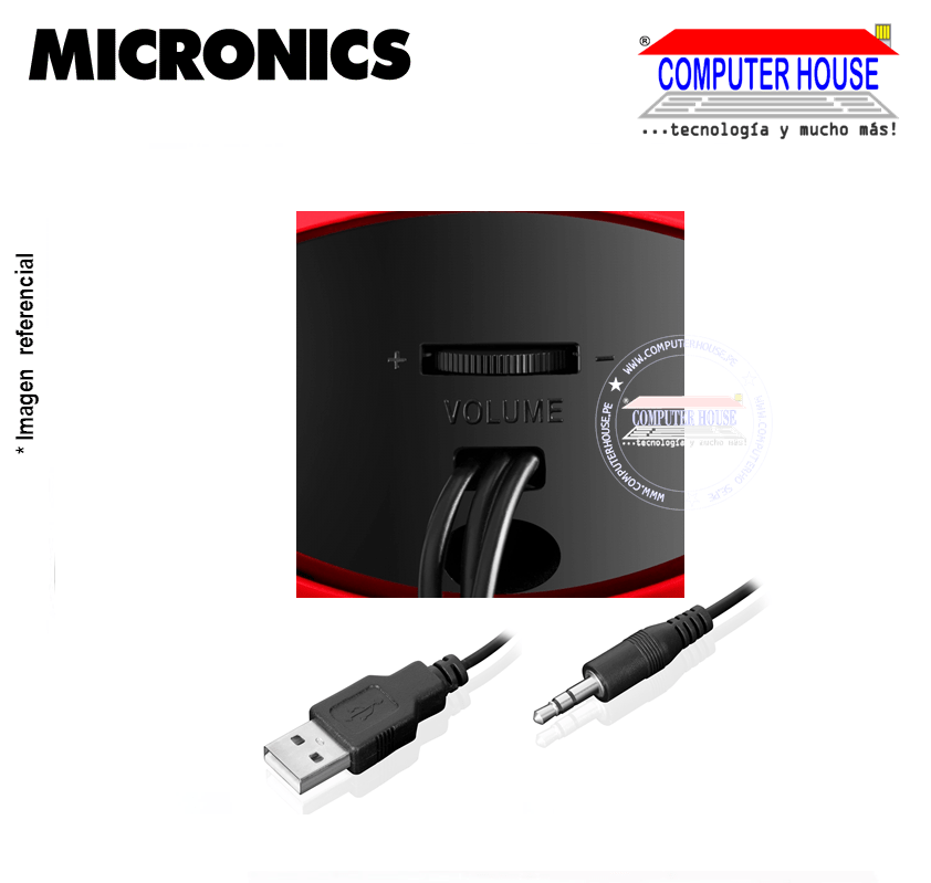 Parlante 2.0 MICRONICS MIC S402R ZOOM 2 USB RMS: 10W RED