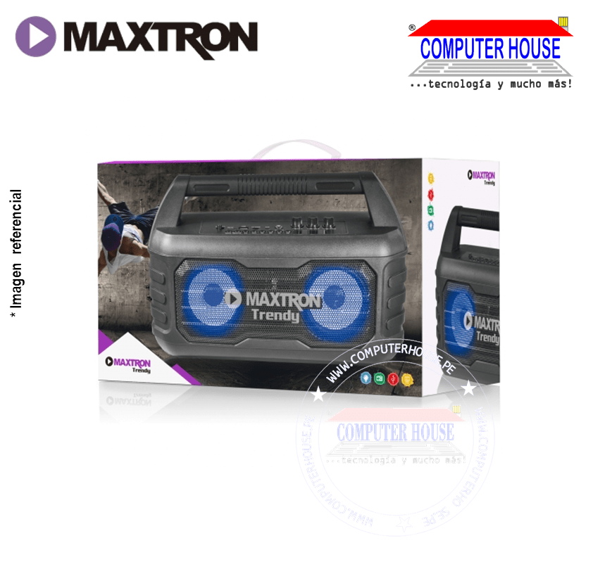 Parlante Portátil MAXTRON MX208BT Trendy, Bluetooth, Karaoke, FM, USB, MSD, Batería 1800 mAh..