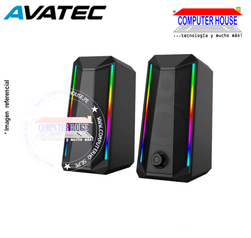 Parlantes 2.0 AVATEC 2036B, RMS: 10W, USB LED RGB.