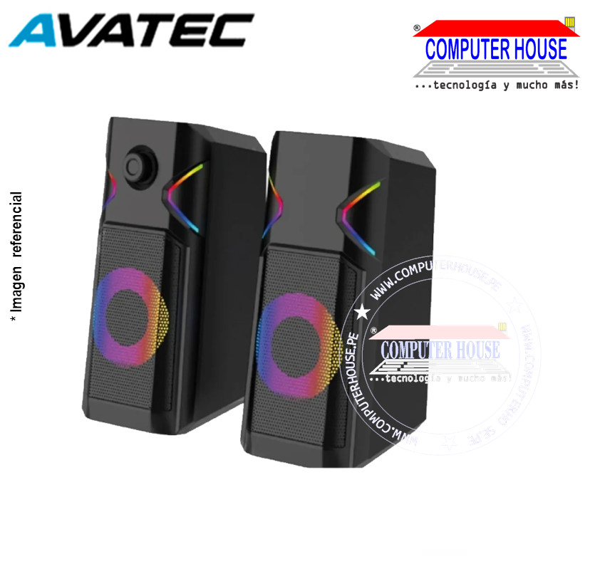 Parlantes 2.0 AVATEC 2037B, RMS: 10W, USB LED RGB.
