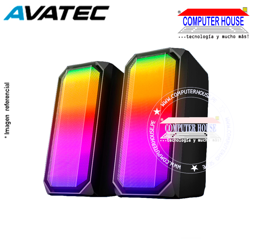 Parlantes 2.0 AVATEC CSP2039B, RMS: 10W, Bluetooth, USB LED RGB.