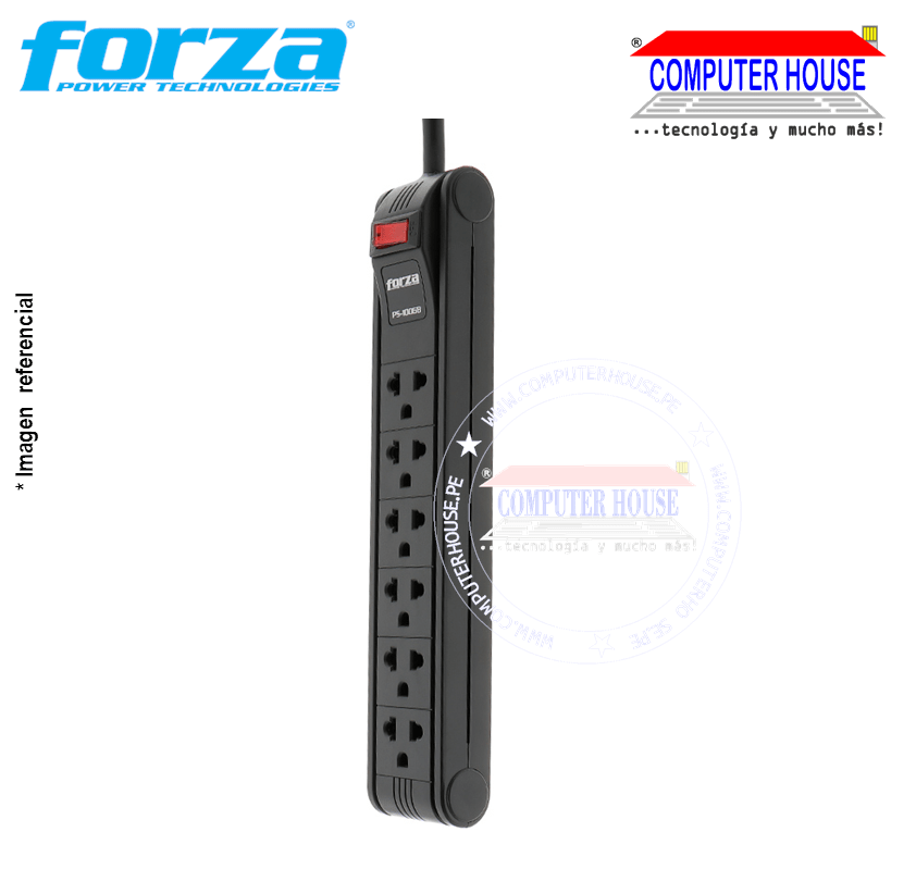 FORZA PS-1006B Spike Suppressor, 3MT, 6 universal sockets, 1680W, reset circuit breaker-120V/240V.