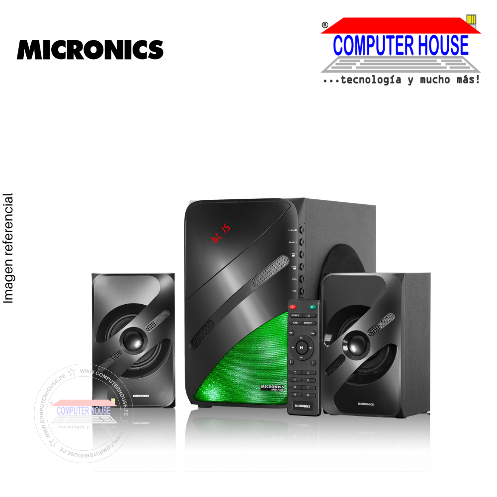 Parlantes Subwoofer 2.1 MICRONICS S7008BT Mirage, Bluetooth/FM/USB/SD, RMS: 70W(50+10x2),RGB.