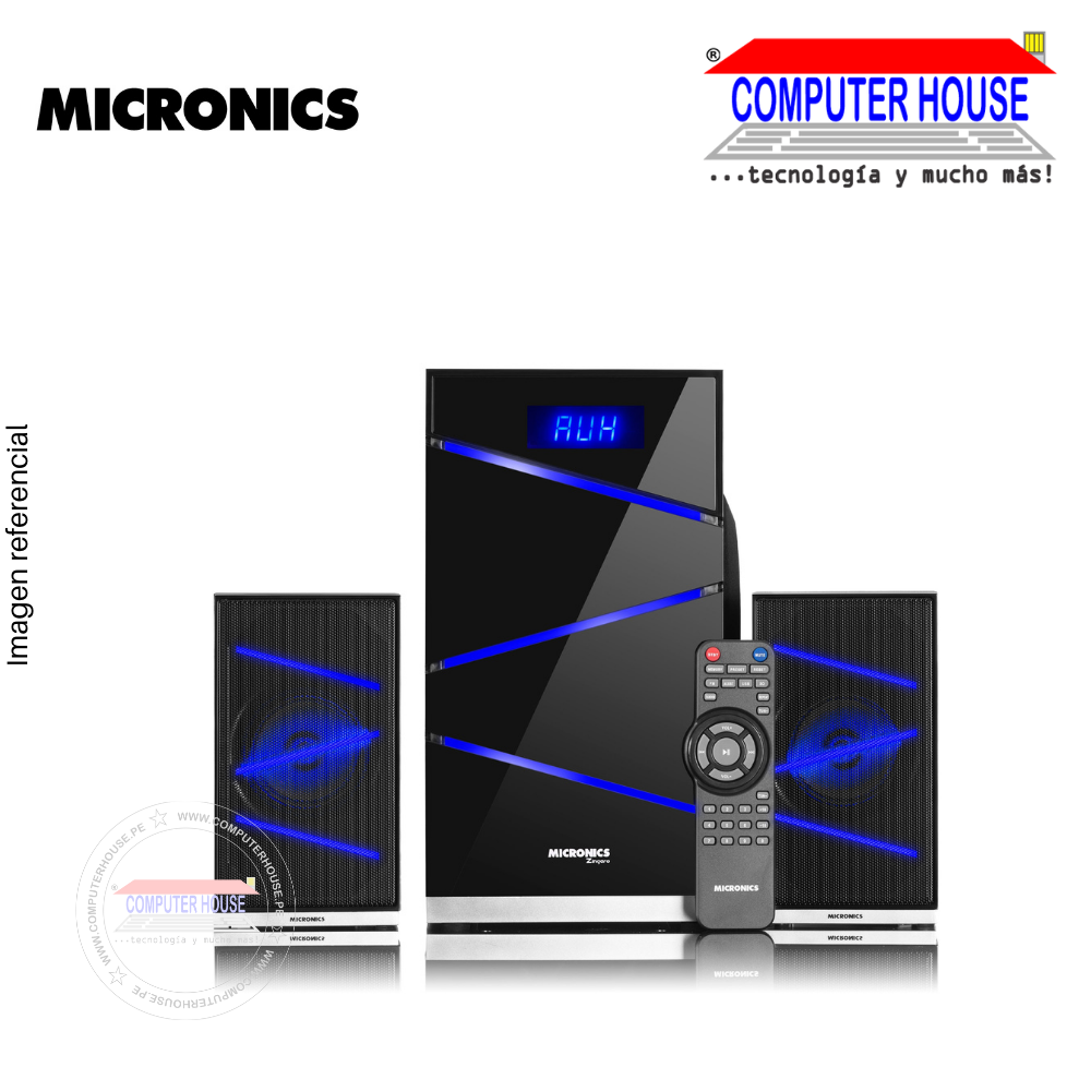Parlantes Subwoofer 2.1 MICRONICS S7018BT Zingaro, Bluetooth/FM/USB/SD, RMS: 80W(60+10x2),RGB.