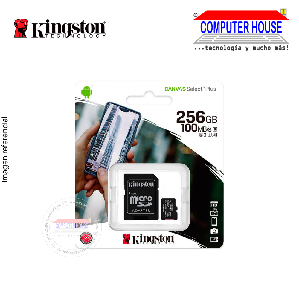 Micro SD KINGSTON 256GB Canvas Select Plus, con adaptador SD, 100MB/S
