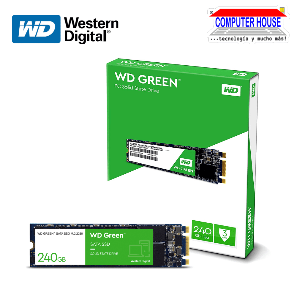 Disco Sólido 240GB Western Digital Green M.2 SATA  (lectura 545 MB/s, escritura 430 MB/s, maximo)