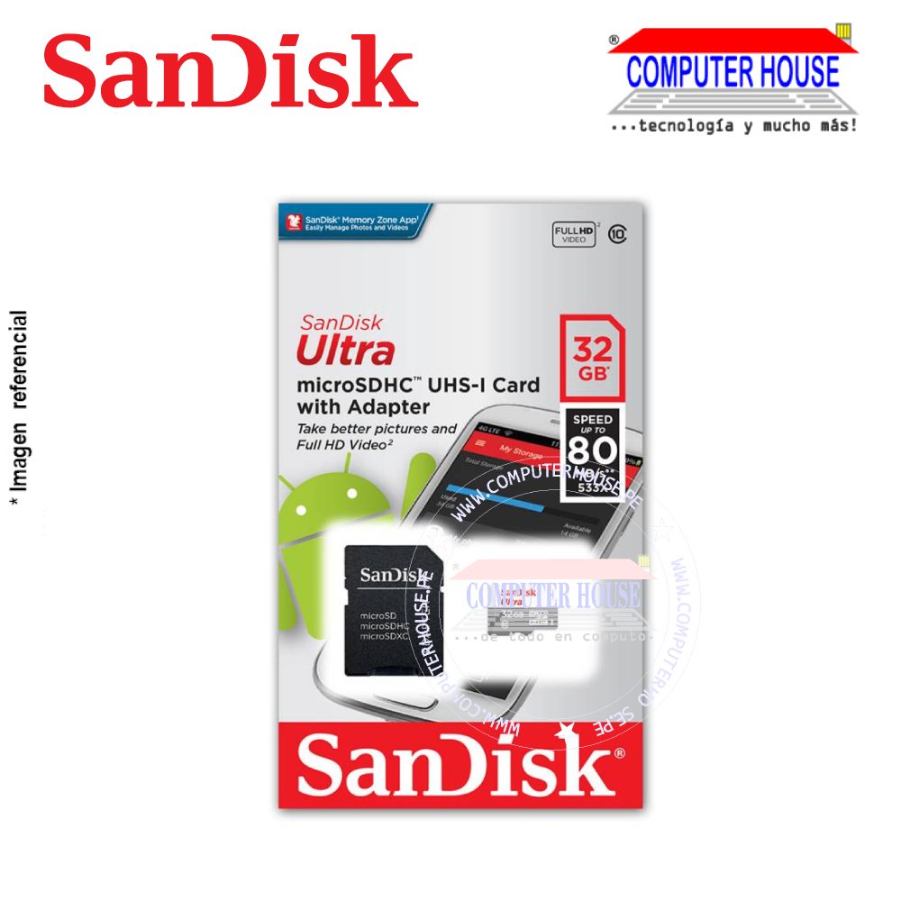 Memoria Micro SD SANDISK 32GB. con adaptador SD.