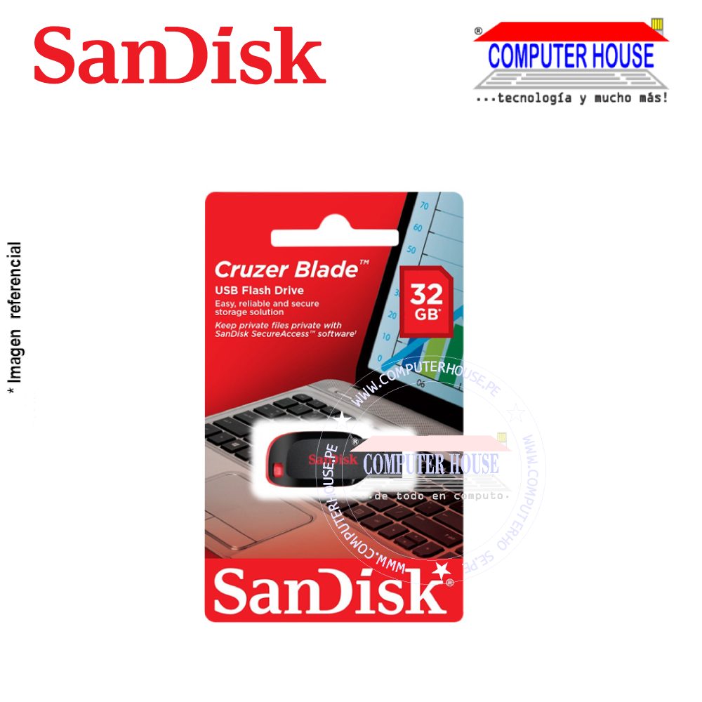 Memoria USB SANDISK 32GB Cruzer Blade Negro/Rojo 2.0 (SDCZ50-032G-B35)