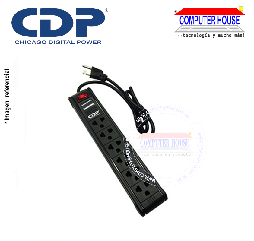 CDP R-PS6, Supresor de Picos 6 Tomas Black 220V cable 85 CMS.