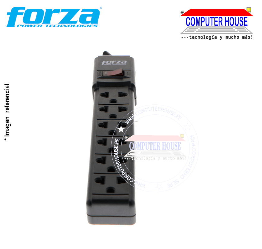 FORZA PS-001B Spike Suppressor, 6 universal outlets, 2200W, reset circuit breaker-120V/240V.
