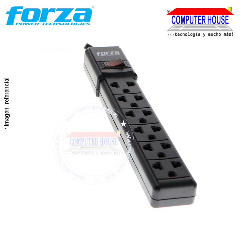 FORZA PS-001B Spike Suppressor, 6 universal outlets, 2200W, reset circuit breaker-120V/240V.