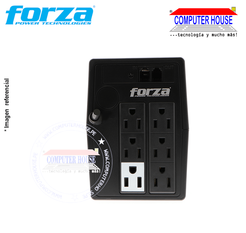 FORZA UPS 750VA 375W. NT-752U Interactive, 6 outputs, 220V.